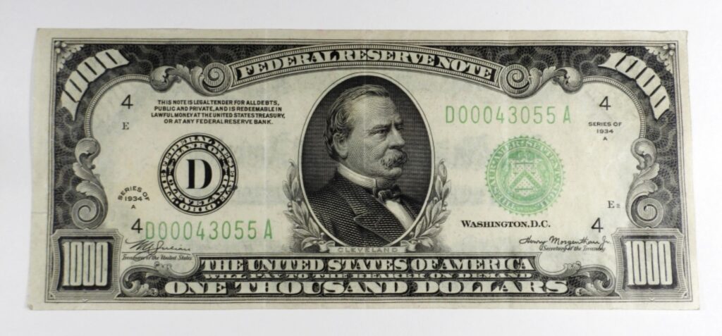 1934 $1000 FEDERAL RESERVE NOTE- CLEVELAND